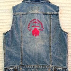 Vintage 90's POLO JEANS CO. Denim "Maria" Vest w/Pink Embroidery